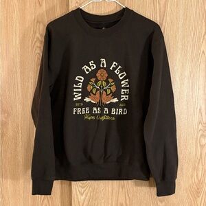 Dark Brown Crew Pullover Sweatshirt with ‘Wild as a Flower’ Design
